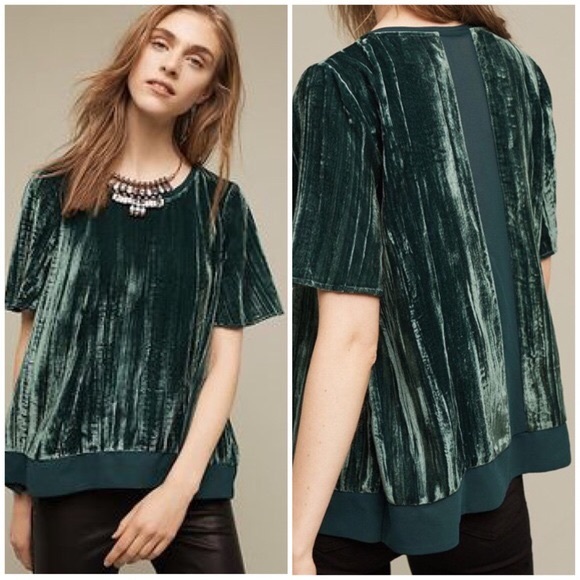 Anthropologie Tops - Anthropologie Maeve Green Velvet Swing Blouse